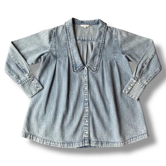 Free People Charlie Light Wash Denim Shirt/Tunic/Dress Size Medium - Picture 6 of 16